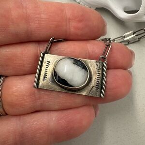 Navajo. Sterling silver white buffalo bar necklace paper clip chain